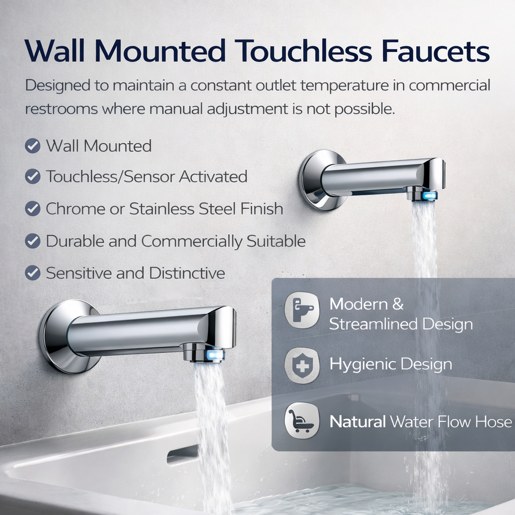 Wall mount touchless faucets with stable temperature control